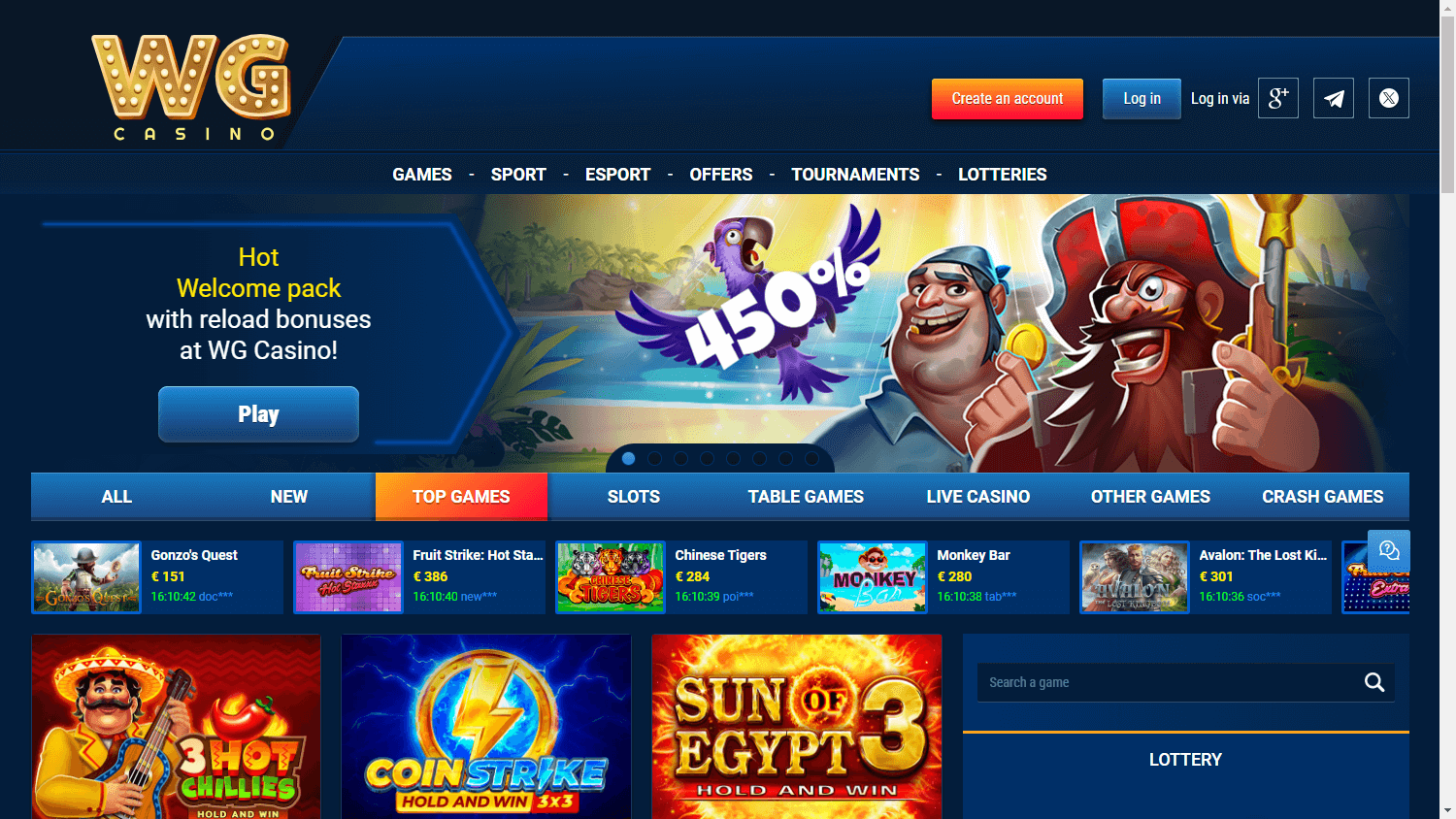 WG Casino Desktop screenshot